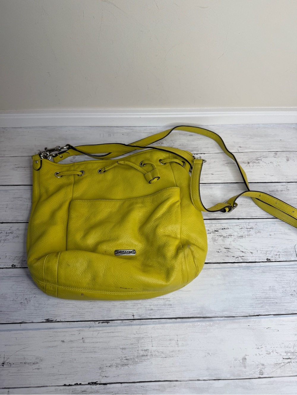 Coach Lemon Yellow Pebbled Leather Shoulder Bag